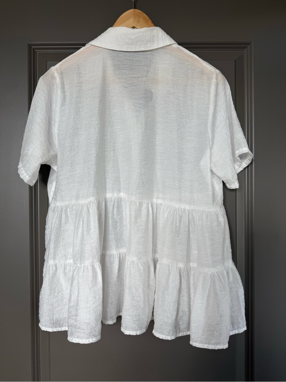 White Ruffle Button-Front Top - White - Picture 2 of 5